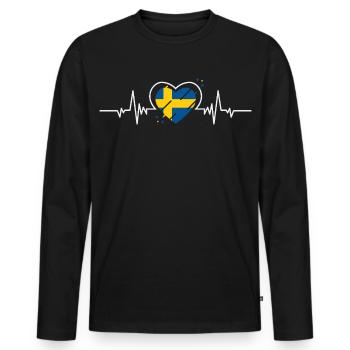Suède Coeur Battement de Cœur Drapeau Cadeau - T-shirt manches longues Premium bio Homme - noir - Devant - Nico (187cm)
