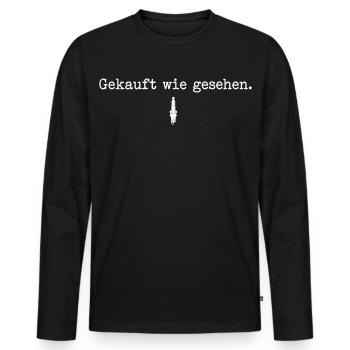Gekauft wie gesehen Werkstatt & Schrauber Spruch - Männer Premium Bio Langarmshirt - Schwarz - Vorne - Nico (187cm)