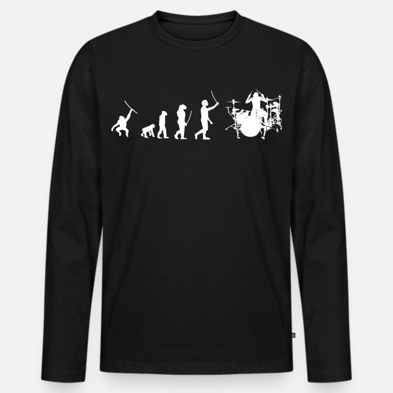 Evolution Drummer - Männer Premium Bio Langarmshirt - Schwarz