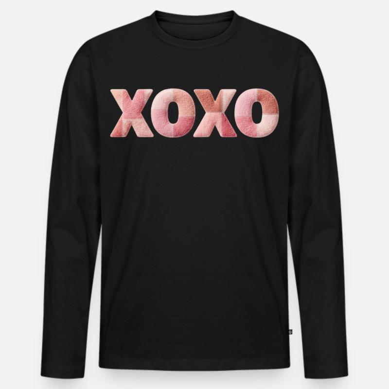 XOXO Patchwork Spruch Kuss Umarmung - Männer Premium Bio Langarmshirt - Schwarz