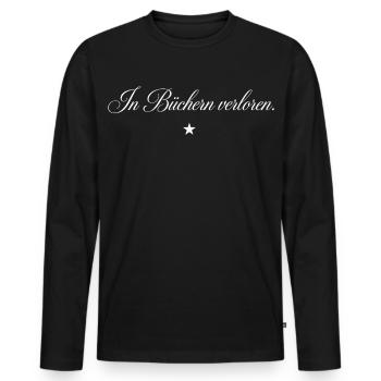 In Büchern verloren Spruch Buchwurm Lesen - Männer Premium Bio Langarmshirt - Schwarz - Vorne - Nico (187cm)