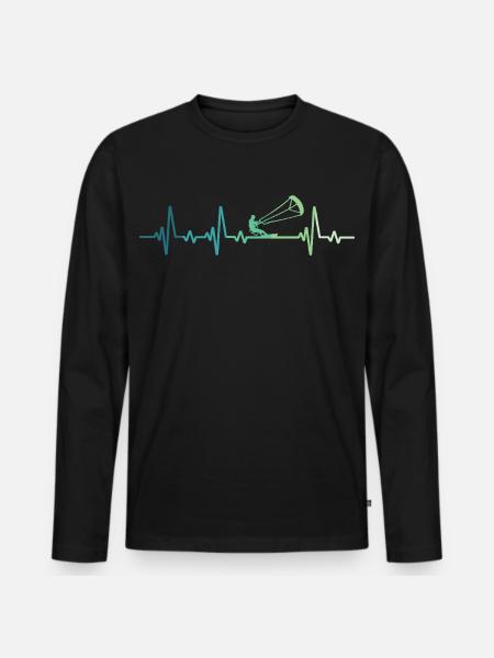 Kitesurfen Heartbeat Kiteboard Surf - Männer Premium Bio Langarmshirt - Schwarz