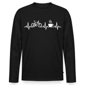 Radfahren und Kaffee Fahrrad herzschlag rennrad   - Männer Premium Bio Langarmshirt - Schwarz - Vorne - Nico (187cm)