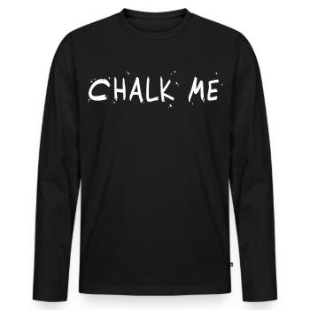 Chalk Me, Lettrage à la craie - Bloc / Escalade Jeu de mots - T-shirt manches longues Premium bio Homme - noir - Devant - Nico (187cm)