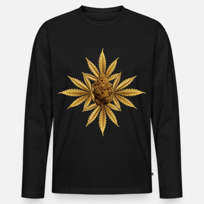 Goldene Hanfblätter mit Bud - Männer Premium Bio Langarmshirt - Schwarz