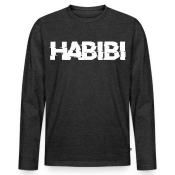 Habibi Schriftzug - Männer Premium Bio Langarmshirt - Anthrazit meliert - Vorne - Nico (187cm)
