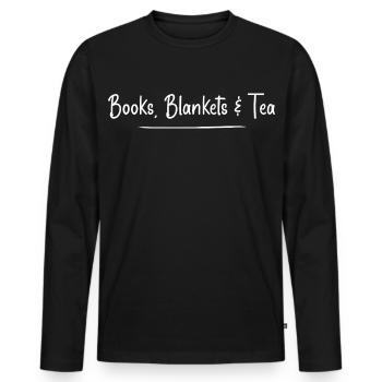 Bücher, Decken und Tee - Männer Premium Bio Langarmshirt - Schwarz - Vorne - Nico (187cm)