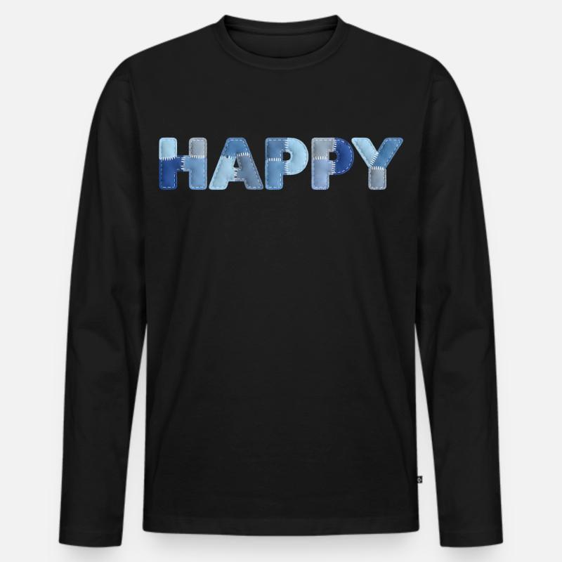 HAPPY Denim Patchwork neuer Trend - Männer Premium Bio Langarmshirt - Schwarz