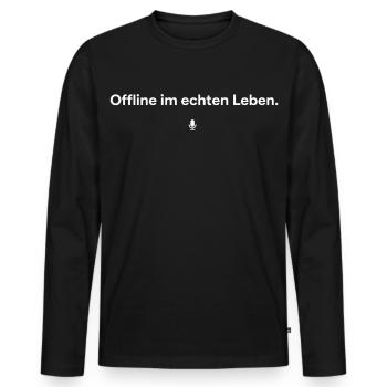 Offline im echten Leben Spruch Digital Detox - Männer Premium Bio Langarmshirt - Schwarz - Vorne - Nico (187cm)