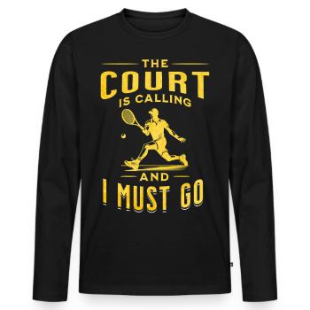 Lustiges Court Ruft Tennis Design - Männer Premium Bio Langarmshirt - Schwarz - Vorne - Nico (187cm)
