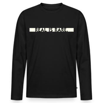rare is real Statement Typo Spruch minimalistisch - Männer Premium Bio Langarmshirt - Schwarz - Vorne - Nico (187cm)