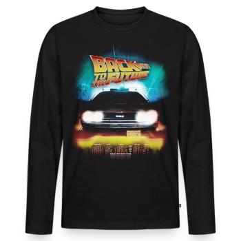 Retour Vers Le Futur Time Logo DeLorean - T-shirt manches longues Premium bio Homme - noir - Devant - Nico (187cm)