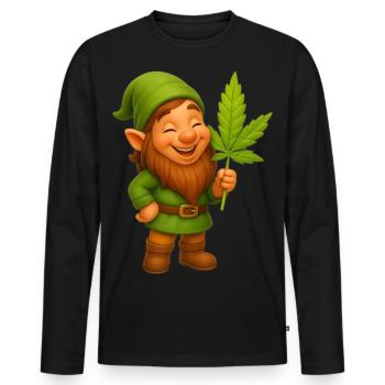 Knuffiger Zwerg mit Hanfblatt - Cannabis - Männer Premium Bio Langarmshirt - Schwarz - Vorne - Nico (187cm)