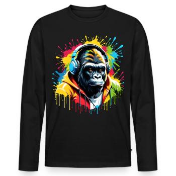 T-shirt gorille unisexe pour mélomane - T-shirt manches longues Premium bio Homme - noir - Devant - Nico (187cm)