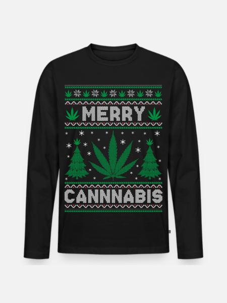 Merry Christmas, Merry Cannabis - Männer Premium Bio Langarmshirt - Schwarz
