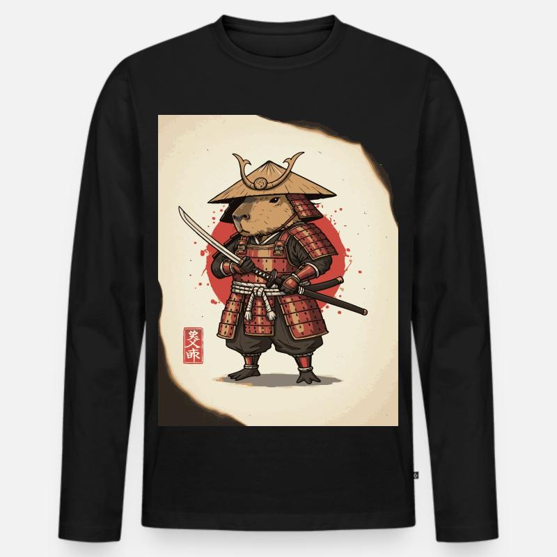 Anthropomorphe Ratten-Samurai in Rüstung - Männer Premium Bio Langarmshirt - Schwarz