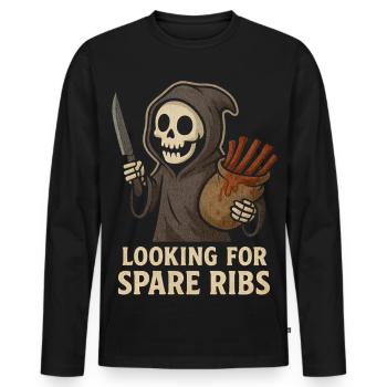 Squelette d’Halloween à la recherche de Spare Ribs Shirt Fun - T-shirt manches longues Premium bio Homme - noir - Devant - Nico (187cm)