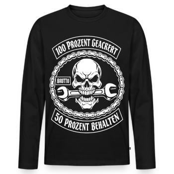 100 Prozent Geackert 50 Prozent Behalten - Männer Premium Bio Langarmshirt - Schwarz - Vorne - Nico (187cm)