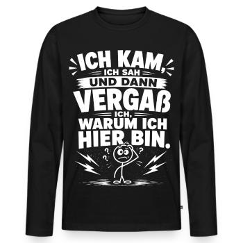 Ich kam, ich sah und dann vergaß ich - Männer Premium Bio Langarmshirt - Schwarz - Vorne - Nico (187cm)