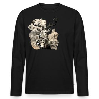 Hirschhausen - Männer Premium Bio Langarmshirt - Schwarz - Vorne - Nico (187cm)
