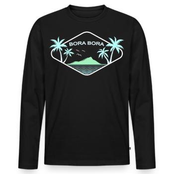 Bora Bora Palm Trees Sea Island Dream Beach Souvenir - Men's Premium Organic Long Sleeve Shirt - black - Front - Nico (187cm)