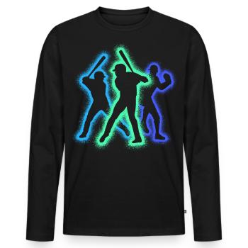 Baseball Baseballer Silhouettes Joueur de Baseball - T-shirt manches longues Premium bio Homme - noir - Devant - Nico (187cm)