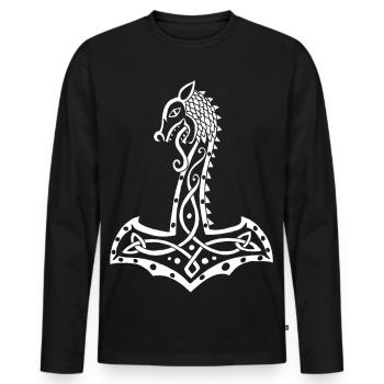 Weißer Wolf und Thors Hammer - Männer Premium Bio Langarmshirt - Schwarz - Vorne - Nico (187cm)