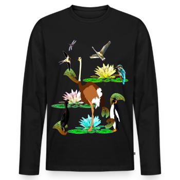the colourful world of birds, water lilies, dragonflies - Men's Premium Organic Long Sleeve Shirt - black - Front - Nico (187cm)