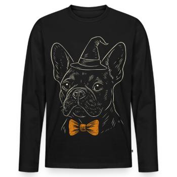 Frenchie Halloween - Spooky Gentleman Dog - T-shirt manches longues Premium bio Homme - noir - Devant - Nico (187cm)