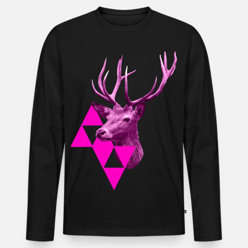 pinker Hirsch - Männer Premium Bio Langarmshirt - Schwarz