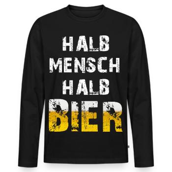 Halb Mensch Halb Bier Biertrinker Party Spruch - Männer Premium Bio Langarmshirt - Schwarz - Vorne - Nico (187cm)