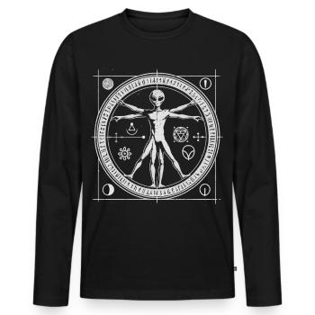 Alien Ufo  Vitruvian Geometry Cosmic Balance Shirt - Men's Premium Organic Long Sleeve Shirt - black - Front - Nico (187cm)
