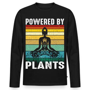 Design rétro de yoga végan – Alimenté par des plantes - T-shirt manches longues Premium bio Homme - noir - Devant - Nico (187cm)