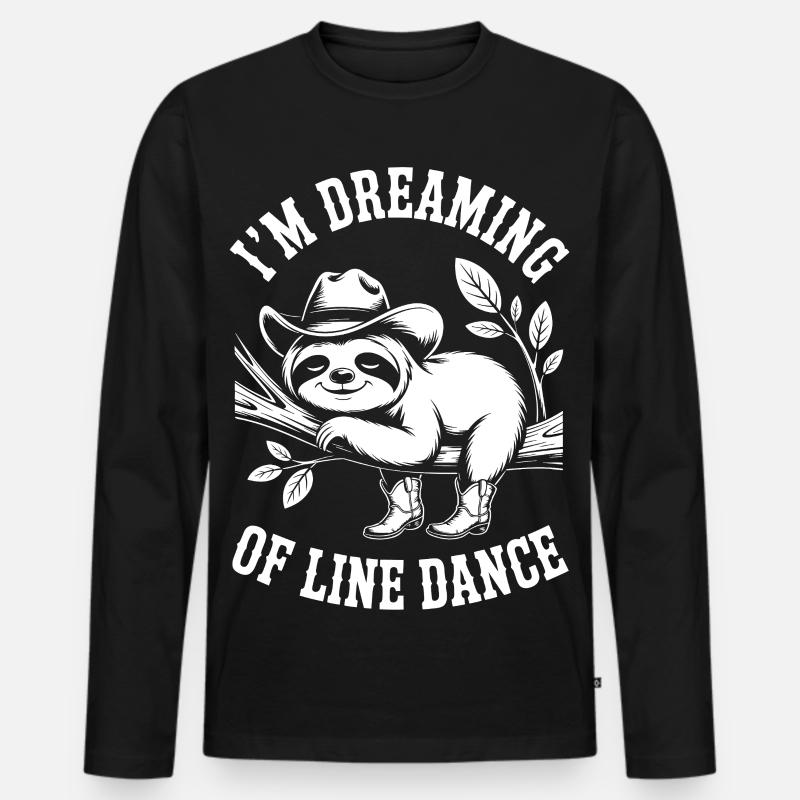 Träumendes Faultier Line Dance - Männer Premium Bio Langarmshirt - Schwarz