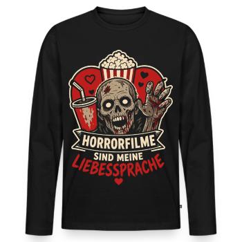 Horrorfilme sind meine Liebessprache - Männer Premium Bio Langarmshirt - Schwarz - Vorne - Nico (187cm)