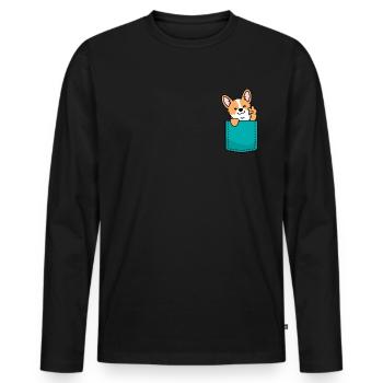 Welsh Corgi chien dans poche poitrine poche de chemise - T-shirt manches longues Premium bio Homme - noir - Devant - Nico (187cm)