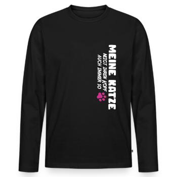 Chat drôle minou mama chat - T-shirt manches longues Premium bio Homme - noir - Devant - Nico (187cm)