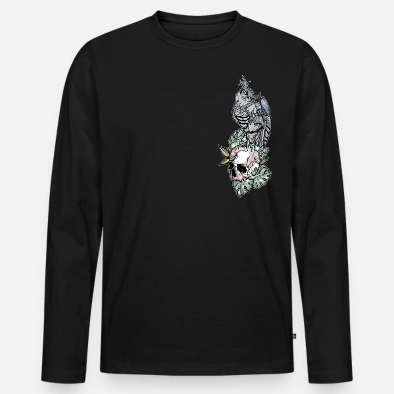 Eule auf Schädel // Illustration - Männer Premium Bio Langarmshirt - Schwarz