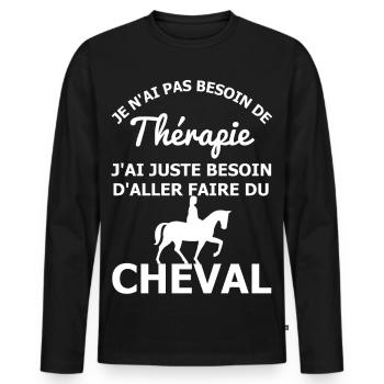 Thérapie Cheval - T-shirt manches longues Premium bio Homme - noir - Devant - Nico (187cm)