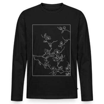 Floral Design Cerisier Outline Blanc - T-shirt manches longues Premium bio Homme - noir - Devant - Nico (187cm)
