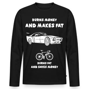La voiture brûle de l’argent et fait grossir - T-shirt manches longues Premium bio Homme - noir - Devant - Nico (187cm)