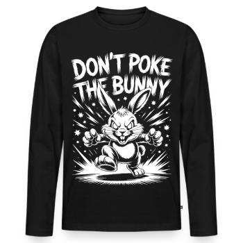 Humorous bunny motif on print - Men's Premium Organic Long Sleeve Shirt - black - Front - Nico (187cm)