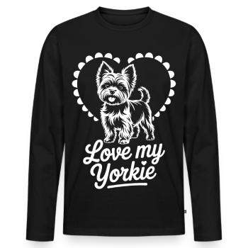 Yorkie Love Motif Heart - Men's Premium Organic Long Sleeve Shirt - black - Front - Nico (187cm)