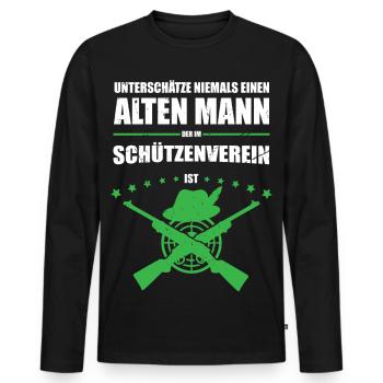 Cadeau pour le vieil homme dans le club de tir | Rétro - T-shirt manches longues Premium bio Homme - noir - Devant - Nico (187cm)