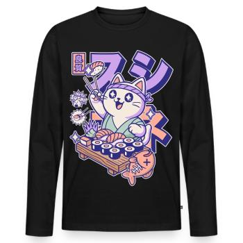 Sushi Chef Cat - Men's Premium Organic Long Sleeve Shirt - black - Front - Nico (187cm)