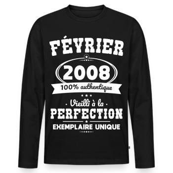 18. Geburtstag – Februar 2008 Perfektion - Männer Premium Bio Langarmshirt - Schwarz - Vorne - Nico (187cm)