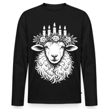 Mouton Imbolc avec couronne de bougie lumineuse - T-shirt manches longues Premium bio Homme - noir - Devant - Nico (187cm)