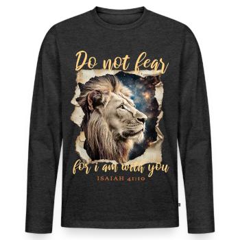 Löwe Bibelvers - Männer Premium Bio Langarmshirt - Anthrazit meliert - Vorne - Nico (187cm)