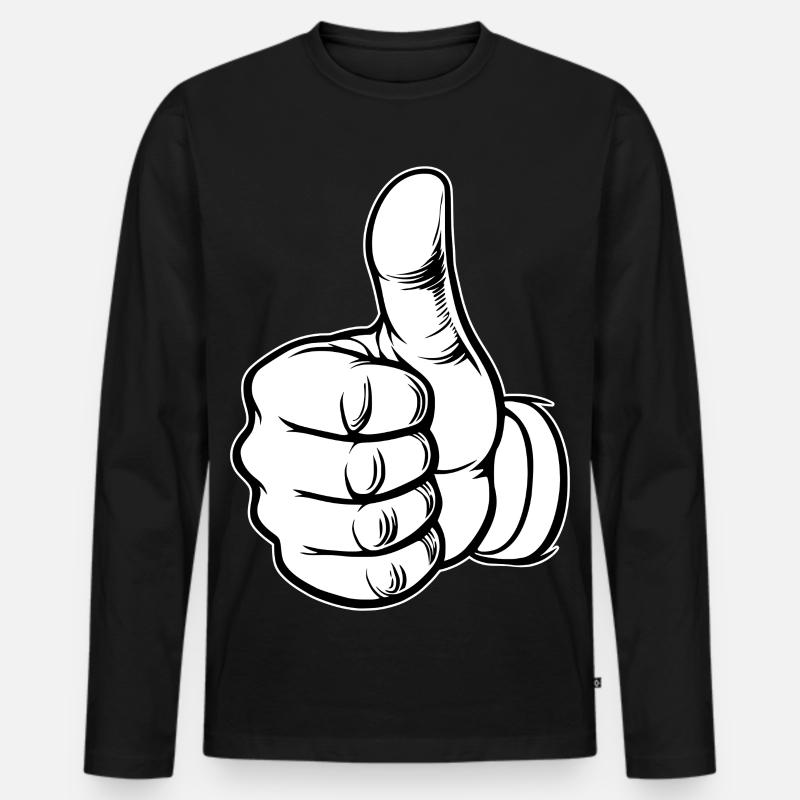 OK Daumenhoch Handsymbol  - Männer Premium Bio Langarmshirt - Schwarz