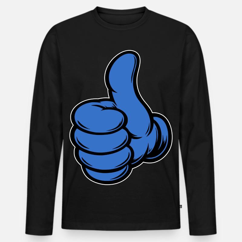 OK Comic Daumenhoch Handsymbol blau - Männer Premium Bio Langarmshirt - Schwarz